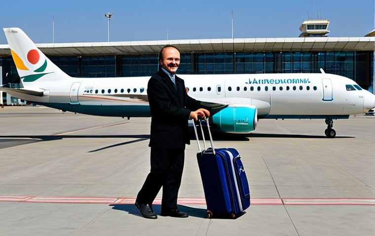 Arrival Scene**

"A fully clothed traveler in appropriate attire disembarking from an airplane at Dushanbe International Airport, smiling and carrying a small travel bag, bright daylight, airport terminal in the background, safe for work, family-friendly, professional photography, perfect anatomy, correct proportions, natural pose, well-formed hands, proper finger count, natural body proportions, fully clothed, modest clothing, appropriate content."

**