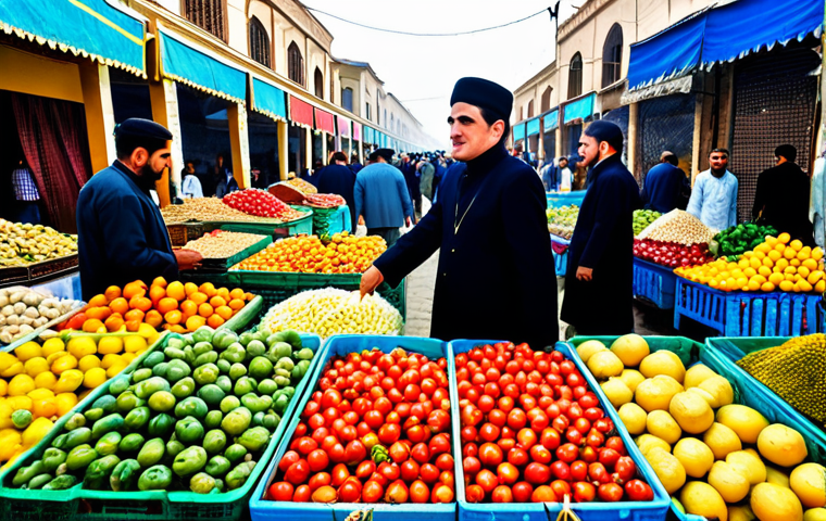 The Bustling Bazaar**

"A vibrant scene inside the Mehrgon Bazaar in Dushanbe, Tajikistan. Vendors are selling colorful fruits, vegetables, spices, and textiles. People are dressed in modest, traditional clothing. The atmosphere is lively and crowded. Fully clothed, appropriate attire, safe for work, professional photography, perfect anatomy, natural proportions, family-friendly."

**
