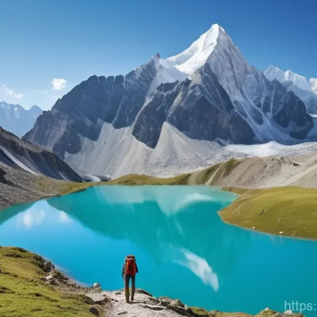 타지키스탄의 인기 트레킹 코스 - **A lone trekker standing on a winding path overlooking the majestic Fann Mountains. In the foregrou...