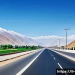 타지키스탄 중국 관계 - A bustling modern highway connecting Dushanbe and Khujand in Tajikistan, showcasing smooth multi-lan...